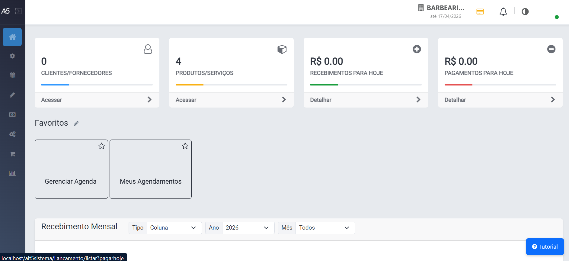 Painel principal do sistema de agendamento online AltAgenda no desktop