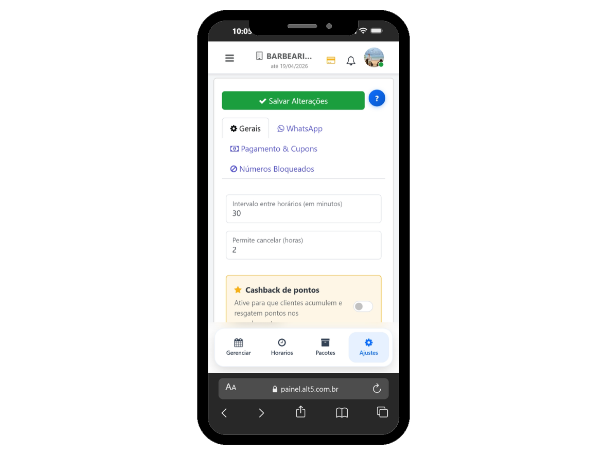 Tela mobile do AltAgenda para seleção de serviços