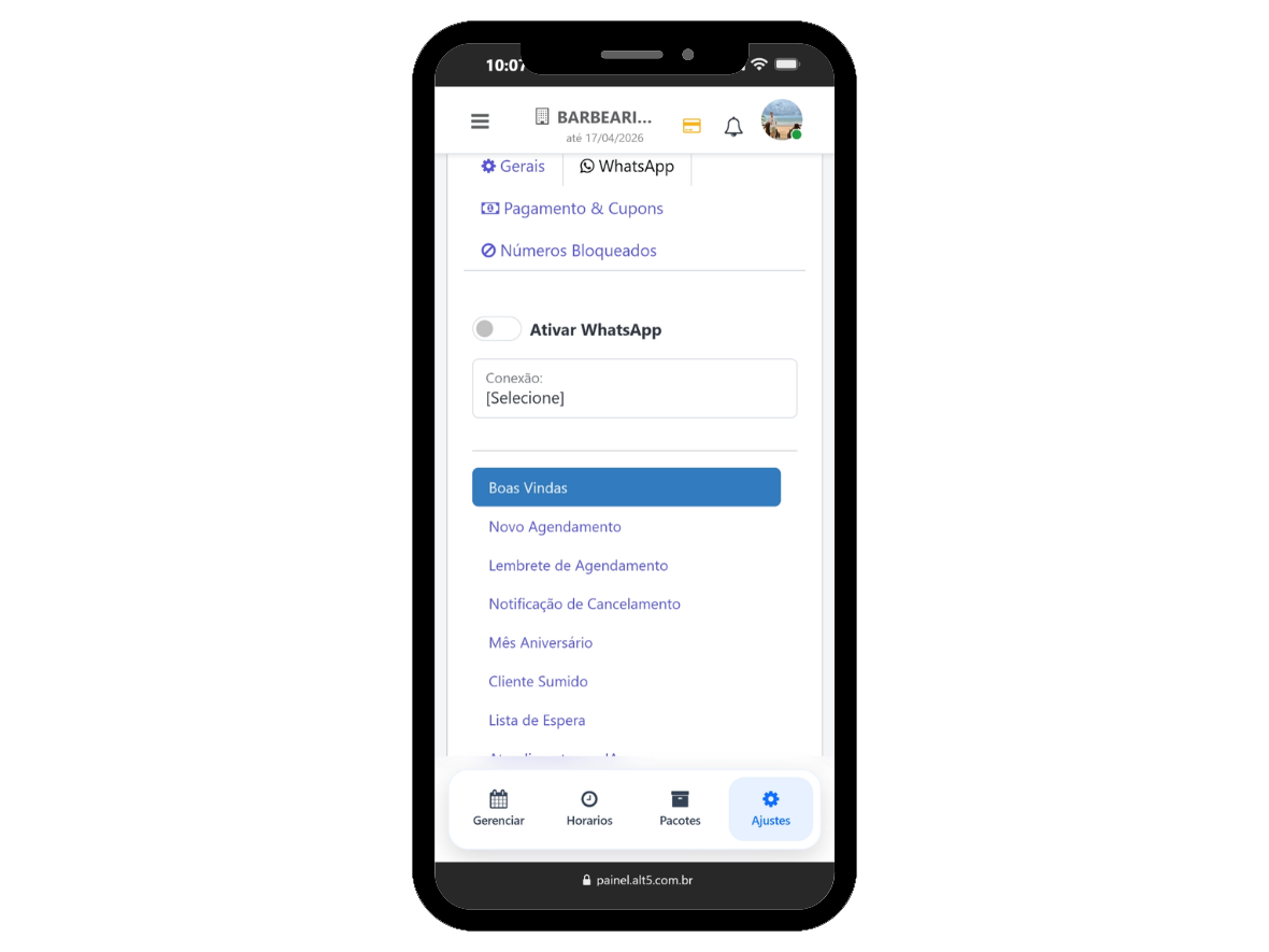 Tela mobile do AltAgenda com calendário e horários disponíveis