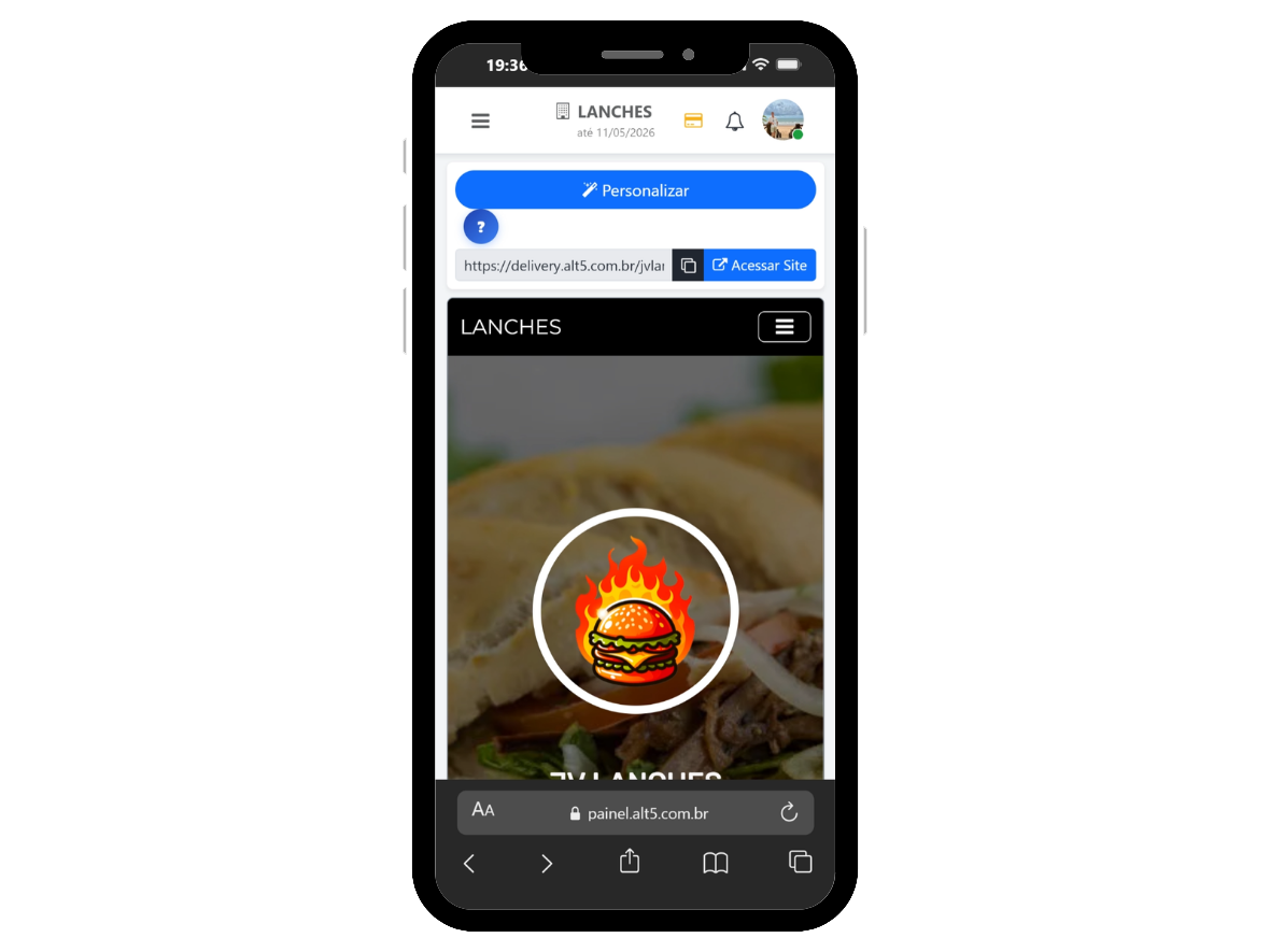Portal mobile personalizado do AltDelivery