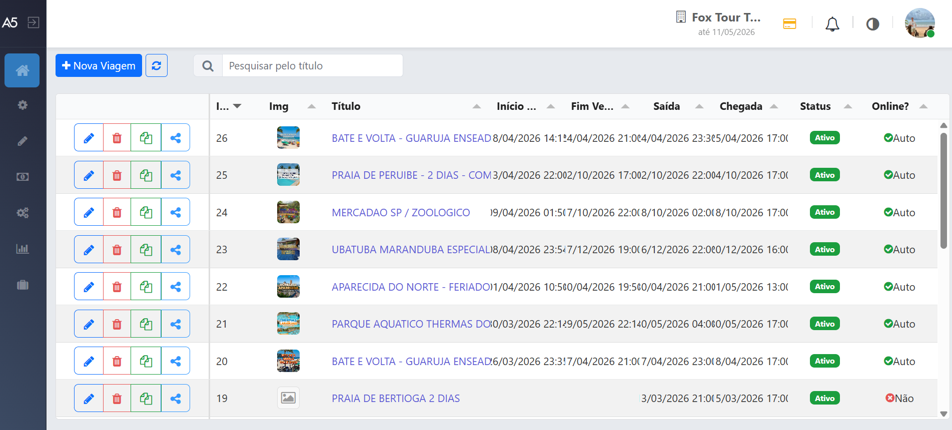 Tela desktop do AltTur para cadastrar novas viagens