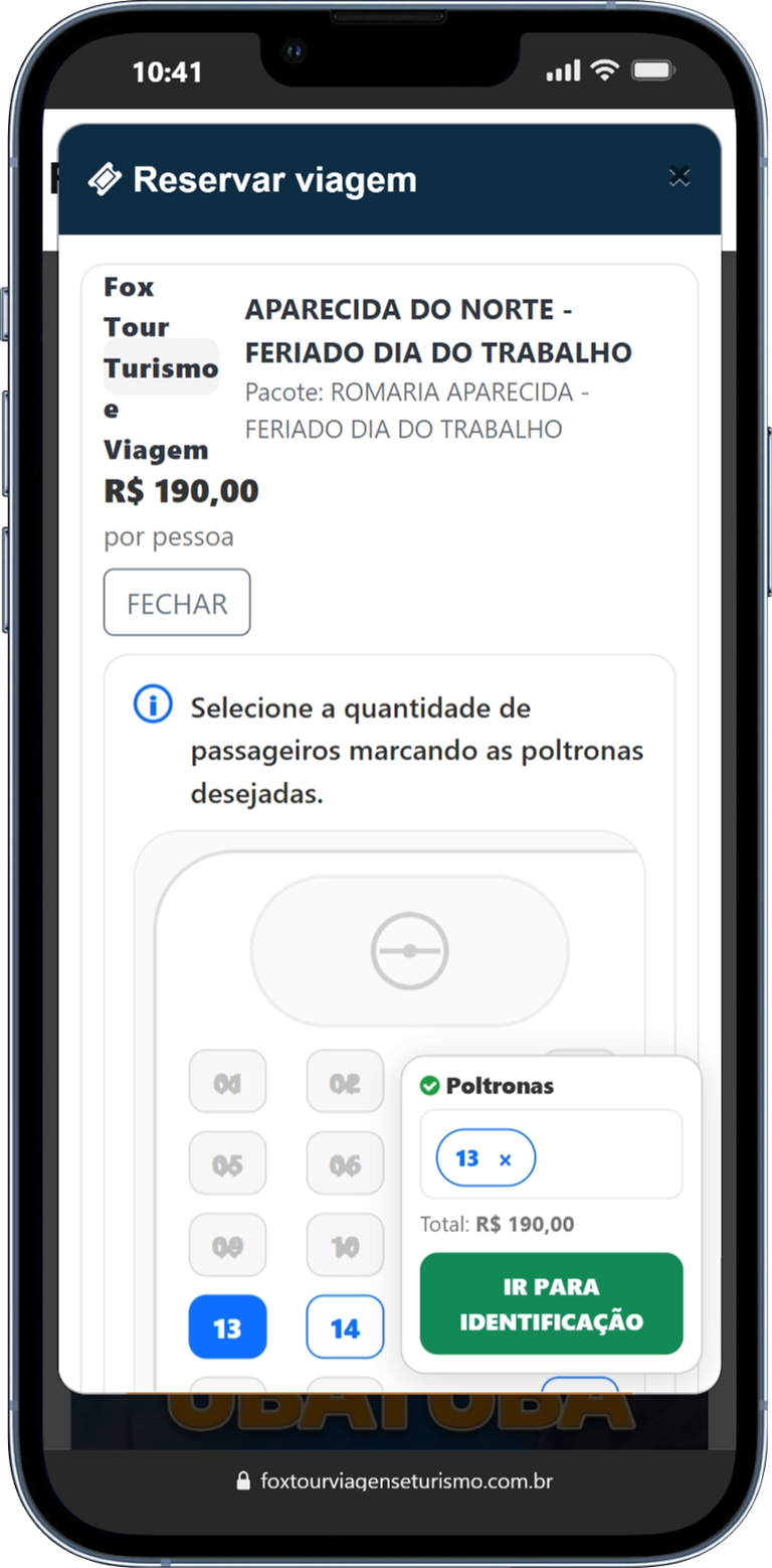 Tela mobile do AltTur para escolher assento