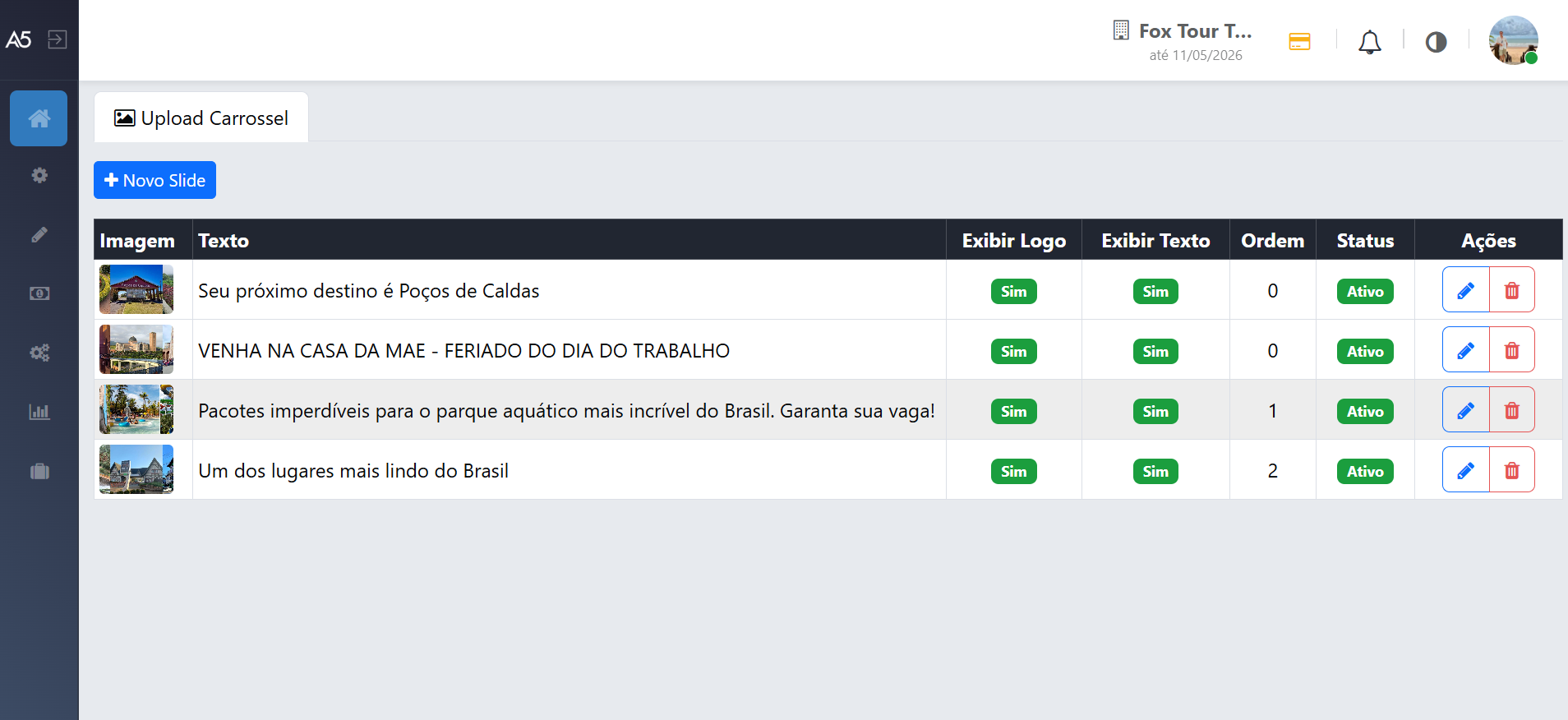 Tela do portal AltTur com viagens em destaque