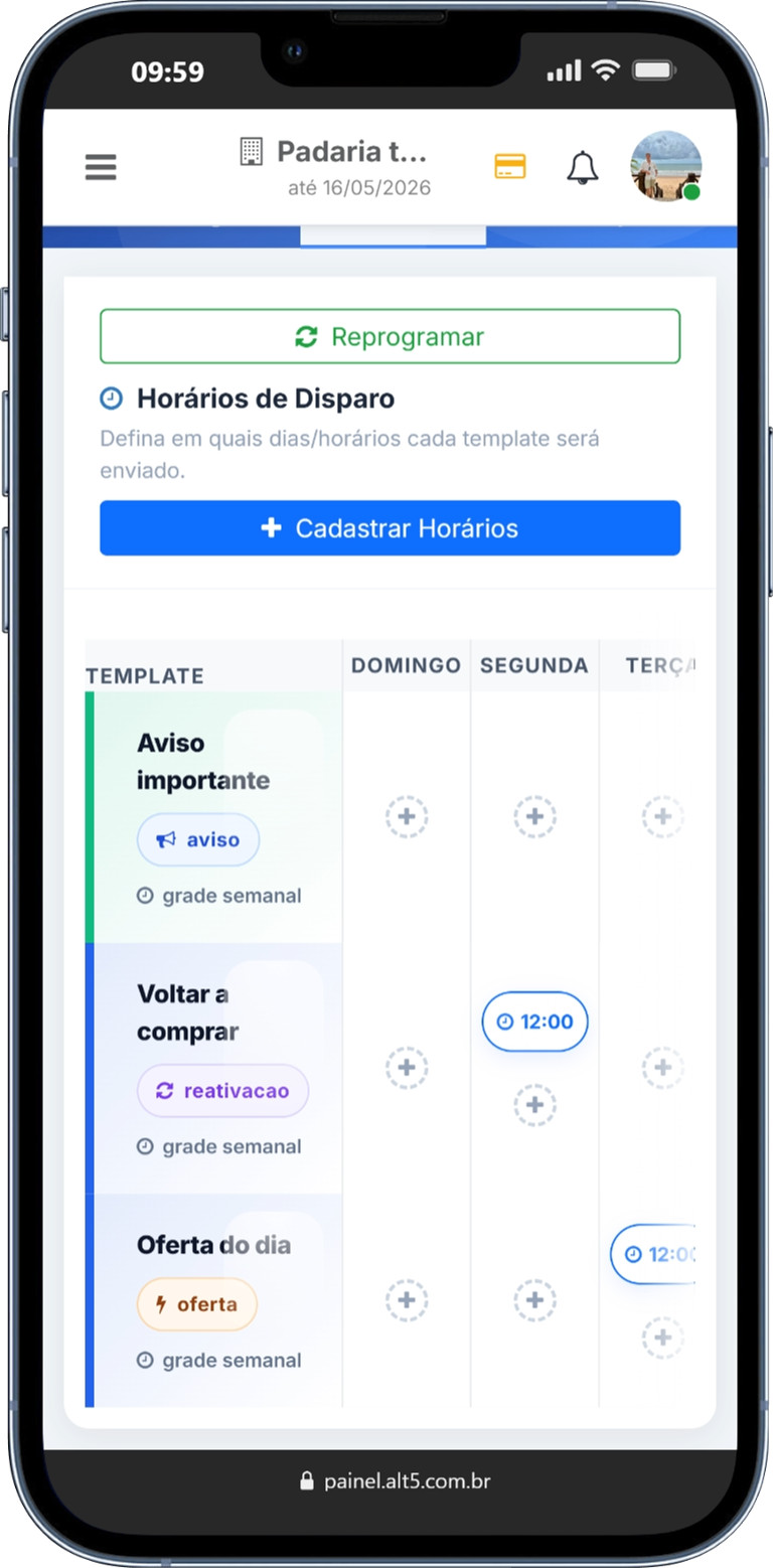 Tela mobile de cadastro de template do P&atilde;o Quente