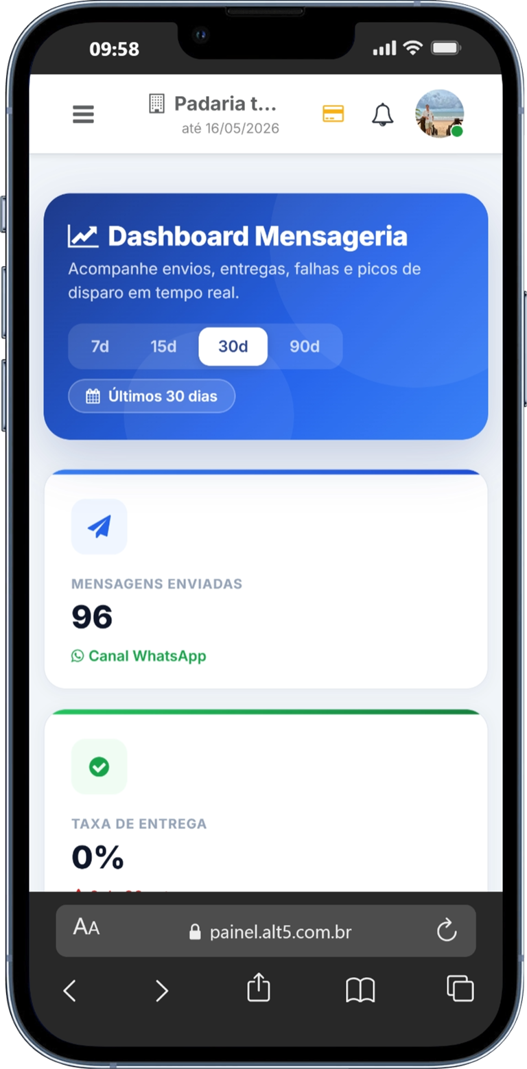 Tela mobile alternativa do dashboard do P&atilde;o Quente