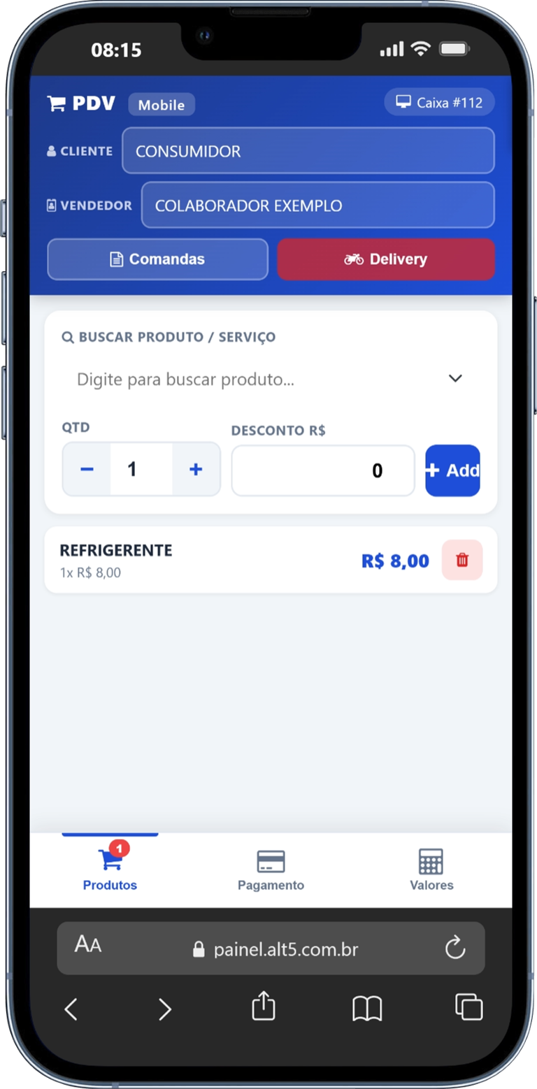 Tela mobile do PDV5 para gar&ccedil;om abrir nova venda em uma comanda